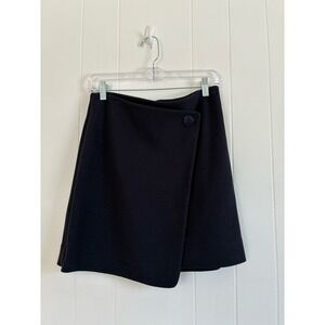 NWT‎ LOFT PETITES Navy Blue Wrap Button Skirt Size 4P